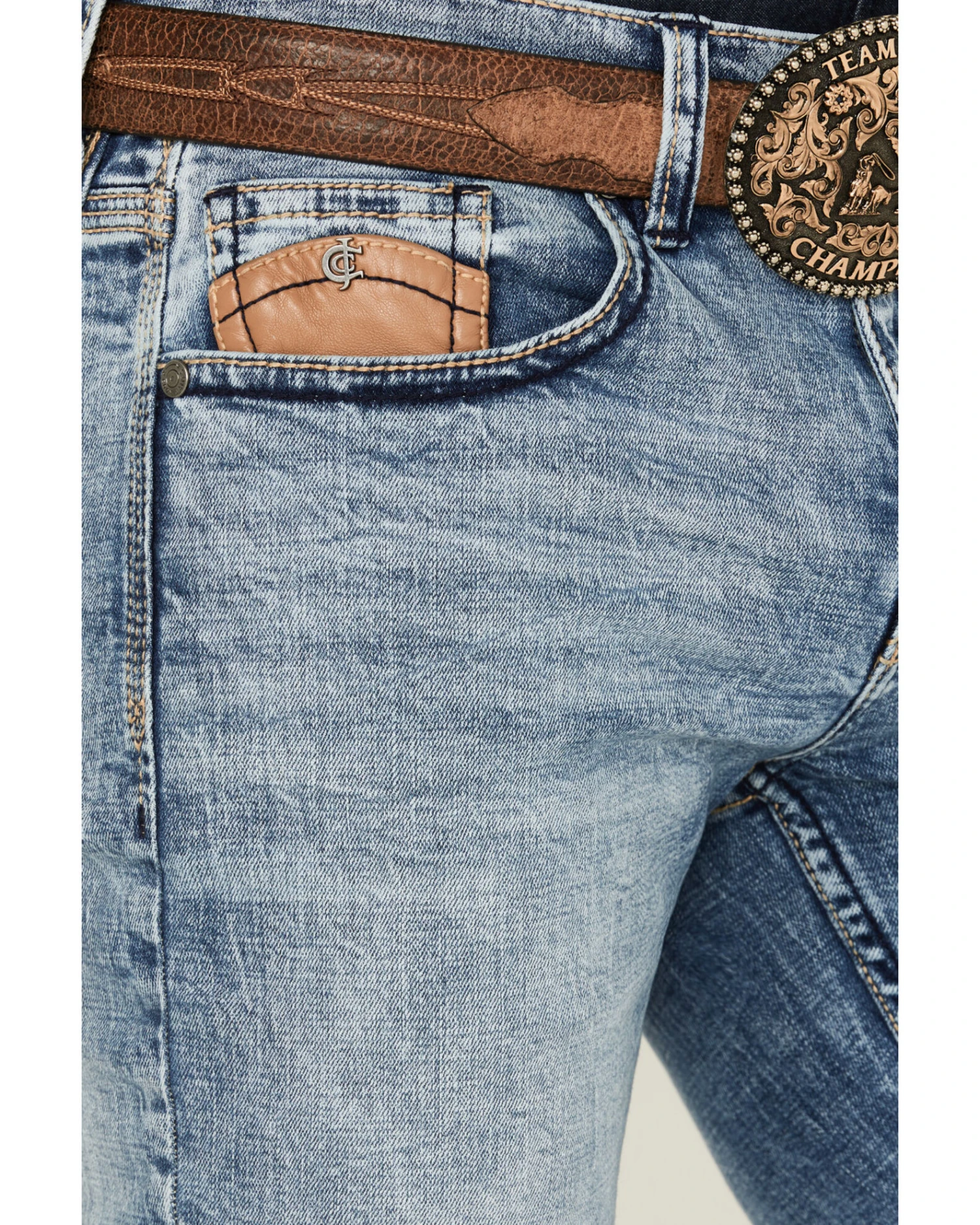 Cody James Core Men's Clover Leaf Light Wash Stretch Slim Straight Jeans - Image 2