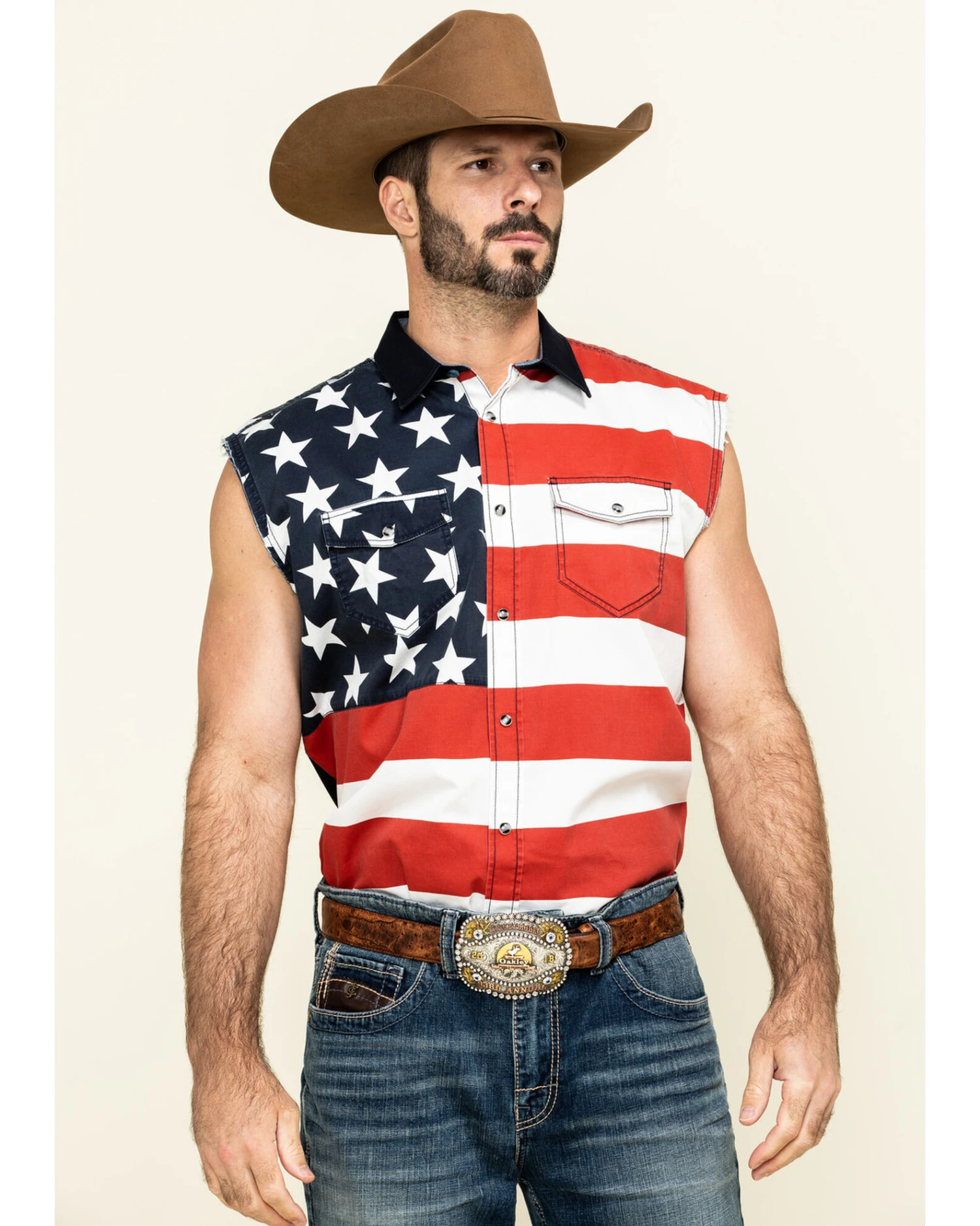Cody James Men's American Flag Bubba Sleeveless Western ShirtÂ