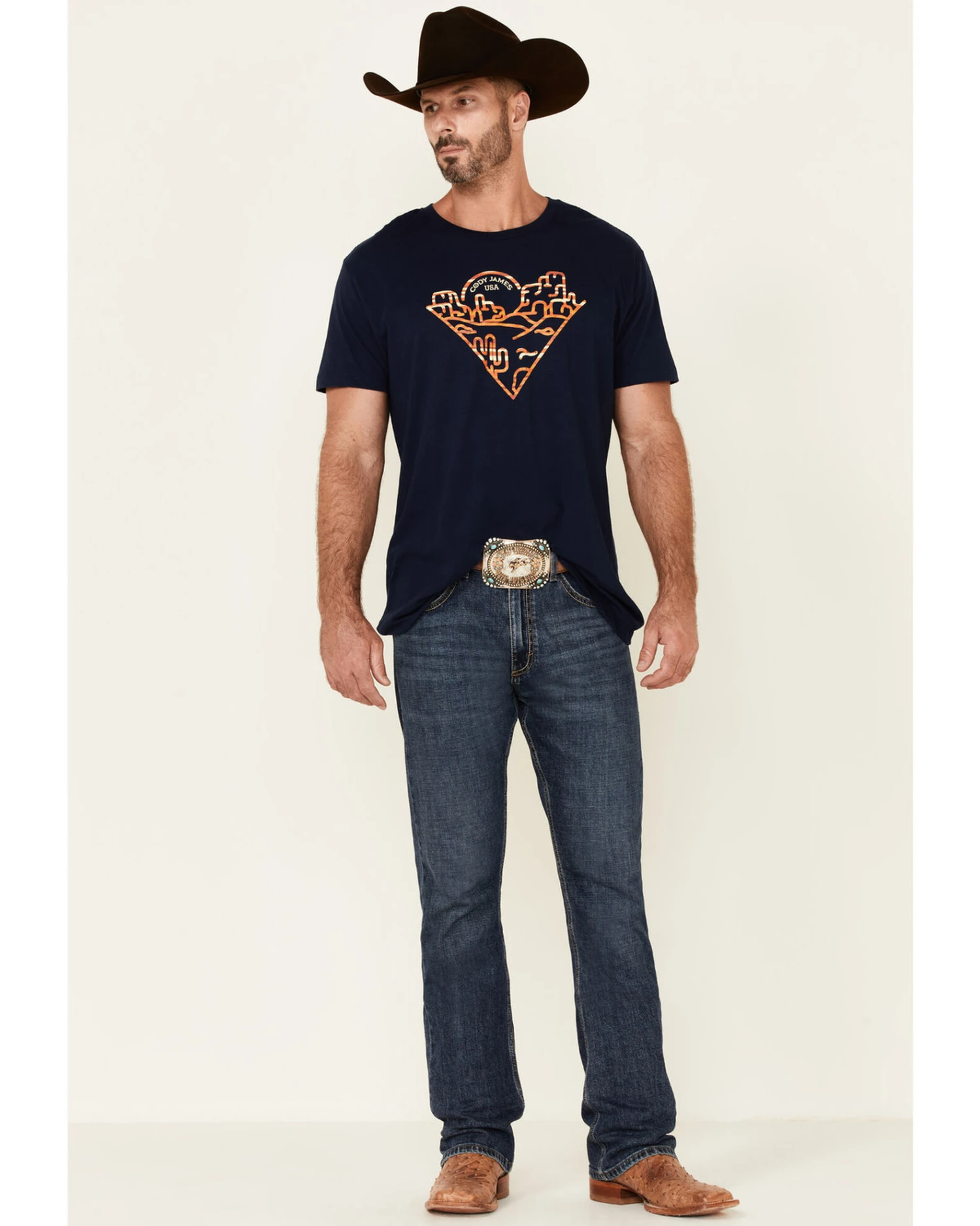 Cody James Men's Navy Poncho Desert Graphic Short Sleeve T-Shirt - Image 2