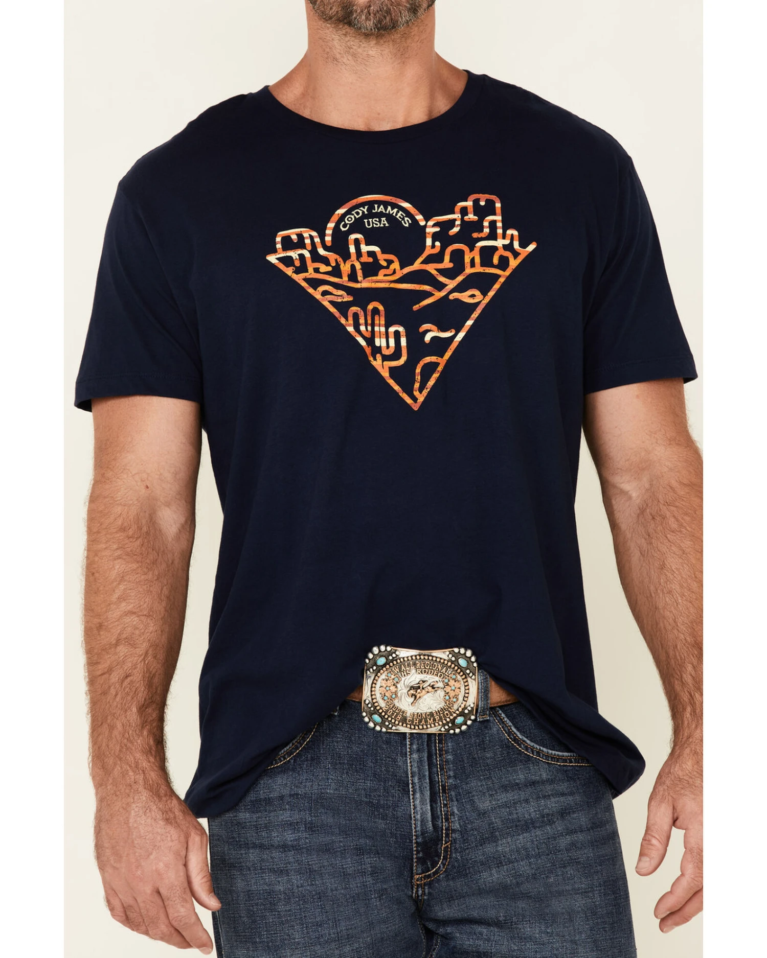 Cody James Men's Navy Poncho Desert Graphic Short Sleeve T-Shirt - Image 3