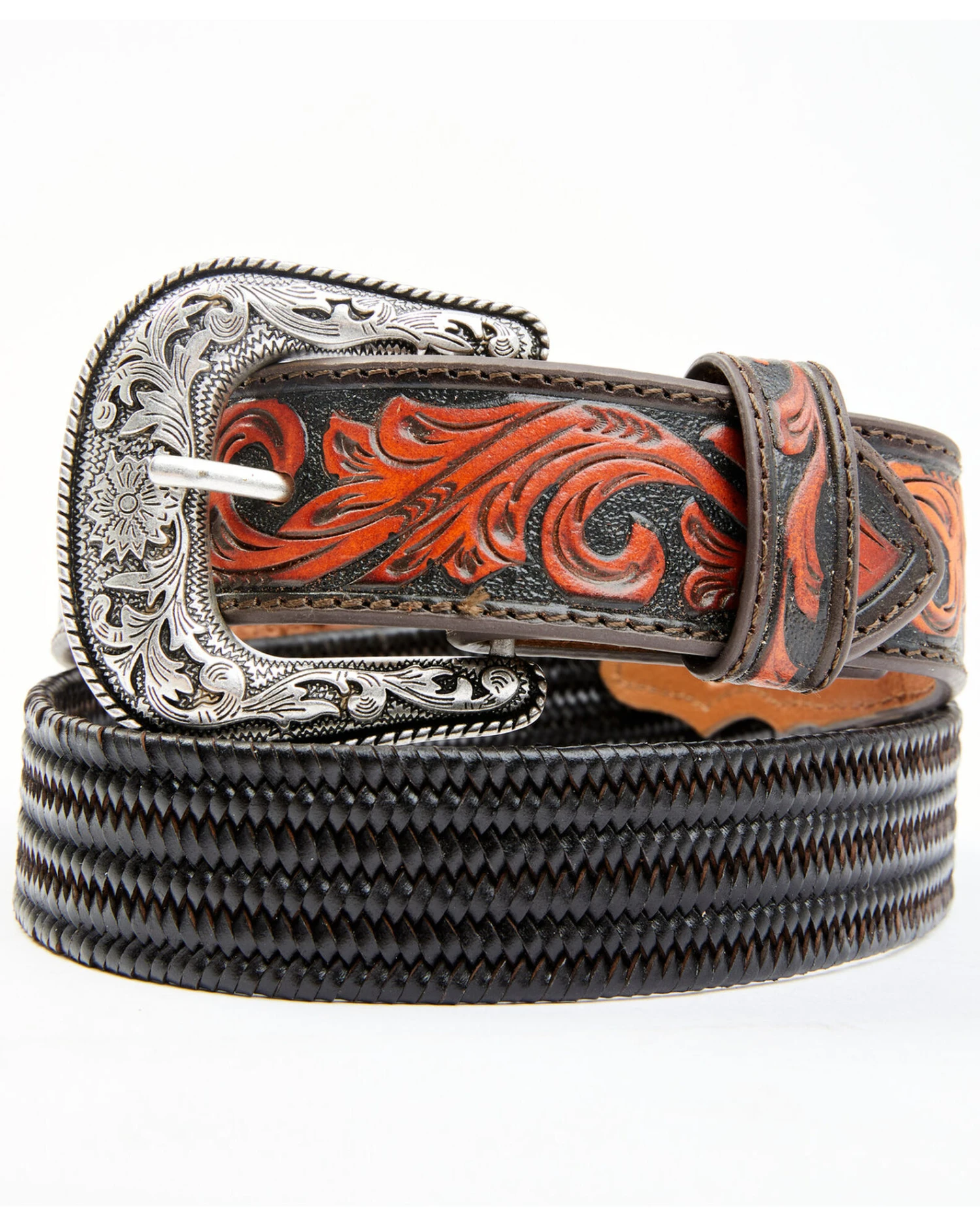 Cody James Men's Brown Floral Hand Tooled Stretch Bonded Strap Western BeltÂ