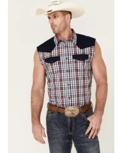 Cody James Men's Anthem Plaid Bubba Sleeveless Snap Western Shirt Â