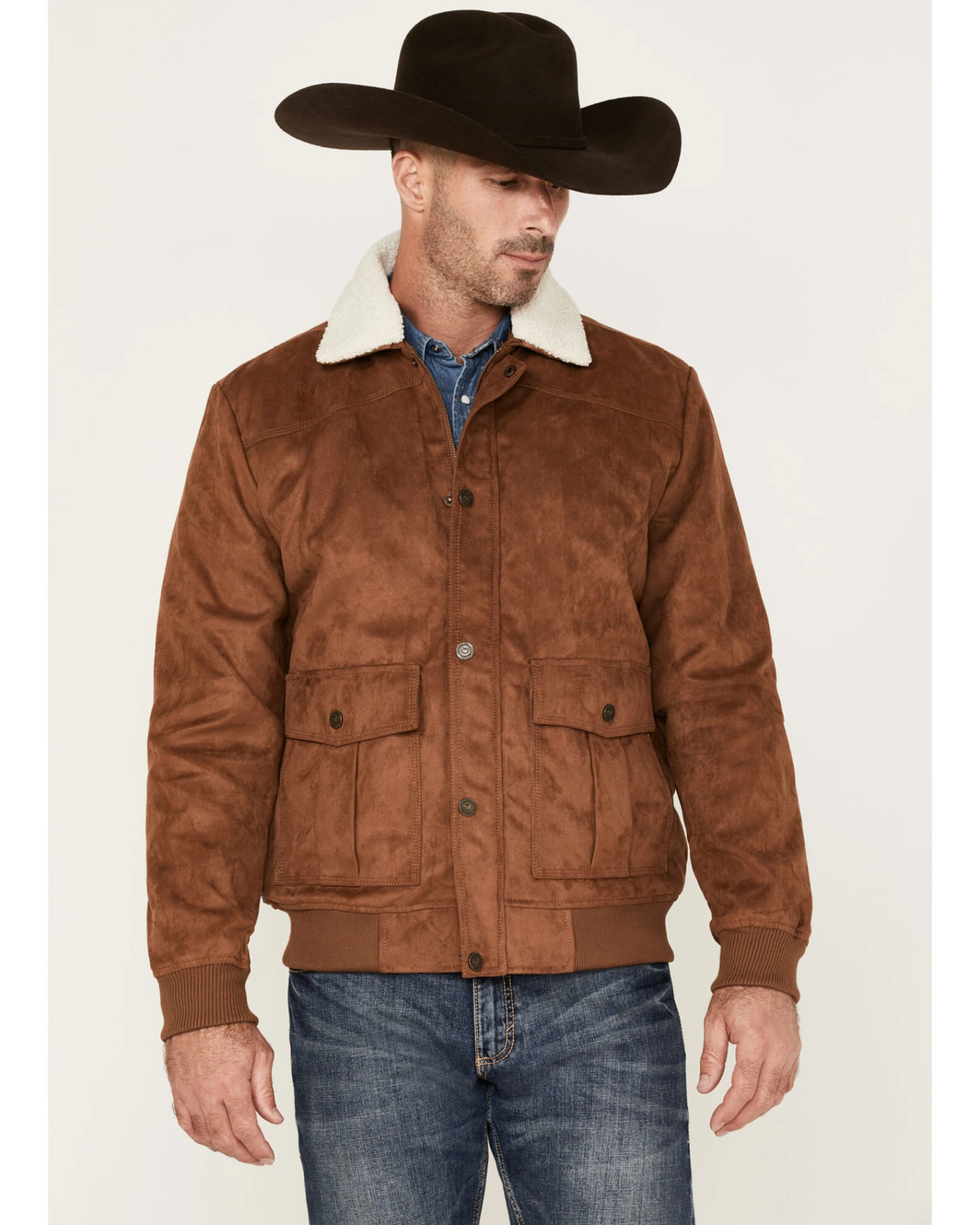 Cody James Men's Edward Faux Suede Sherpa Collar Bomber Jacket - Image 4