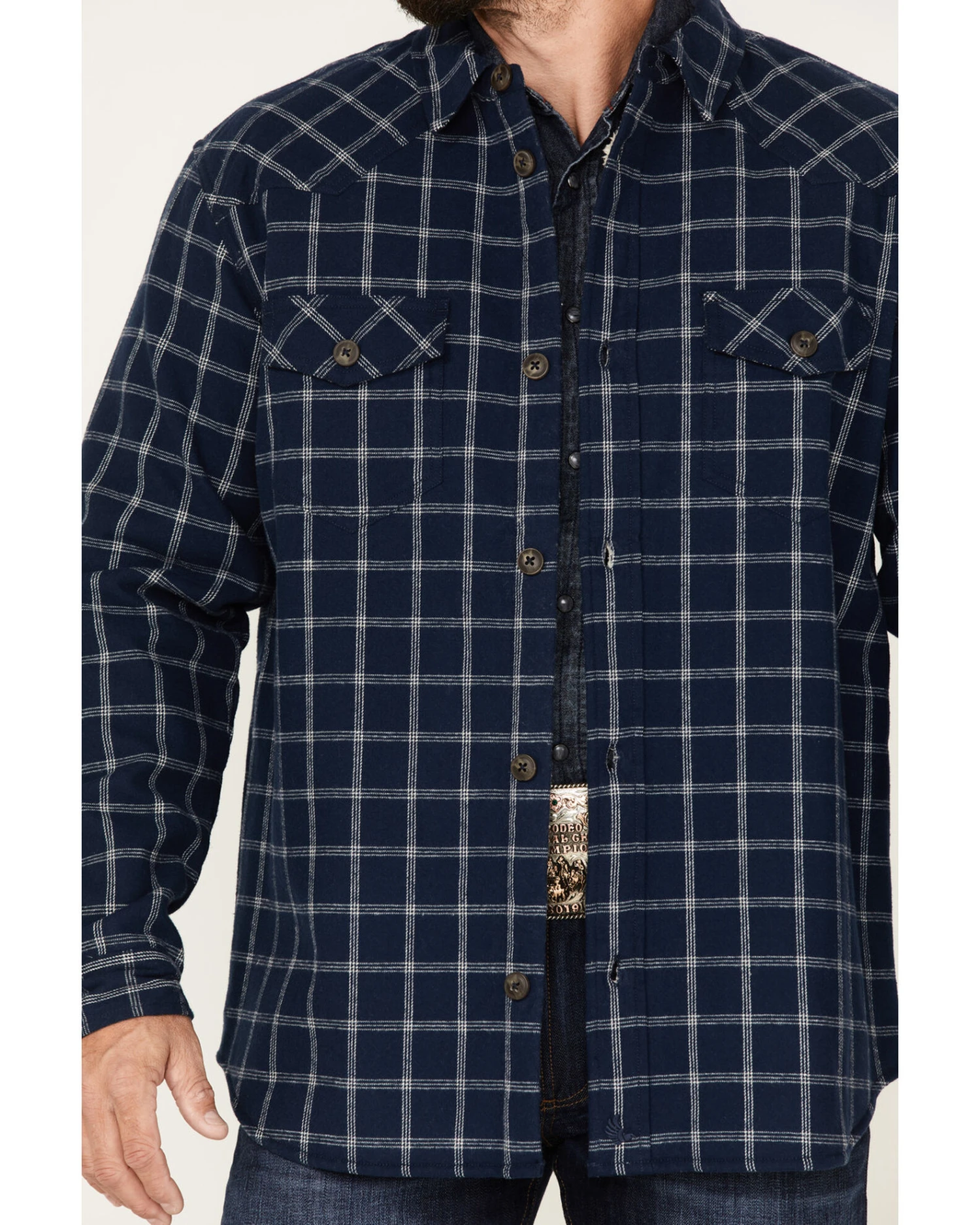 Cody James Men's Ghost Tree Plaid Button Down Sherpa Bonded Western Flannel Shirt Jacket - Image 3