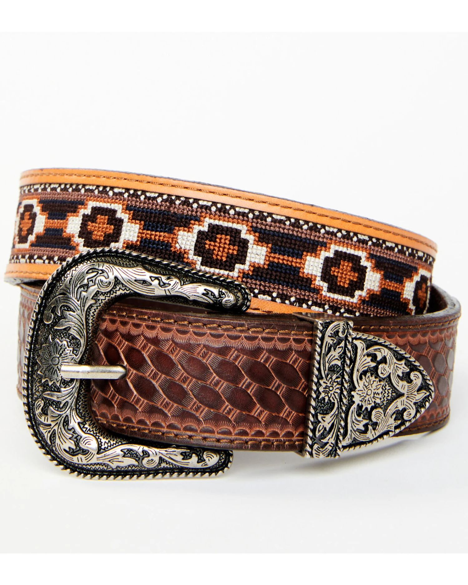 Cody James Men's Basketweave Billet With Southwestern Strap 3PC Buckle Belt