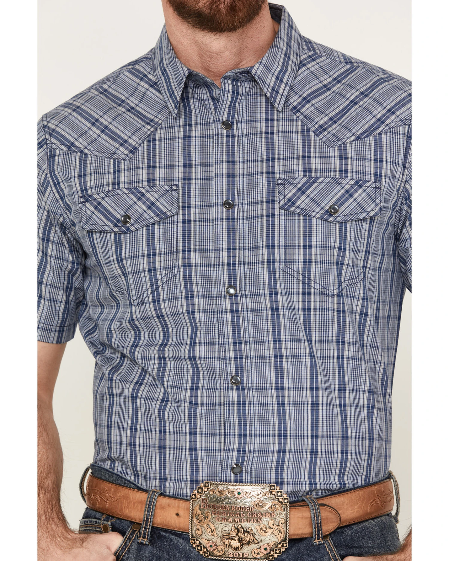 Cody James Men's Plaid Print Short Sleeve Western Snap Shirt - Image 3