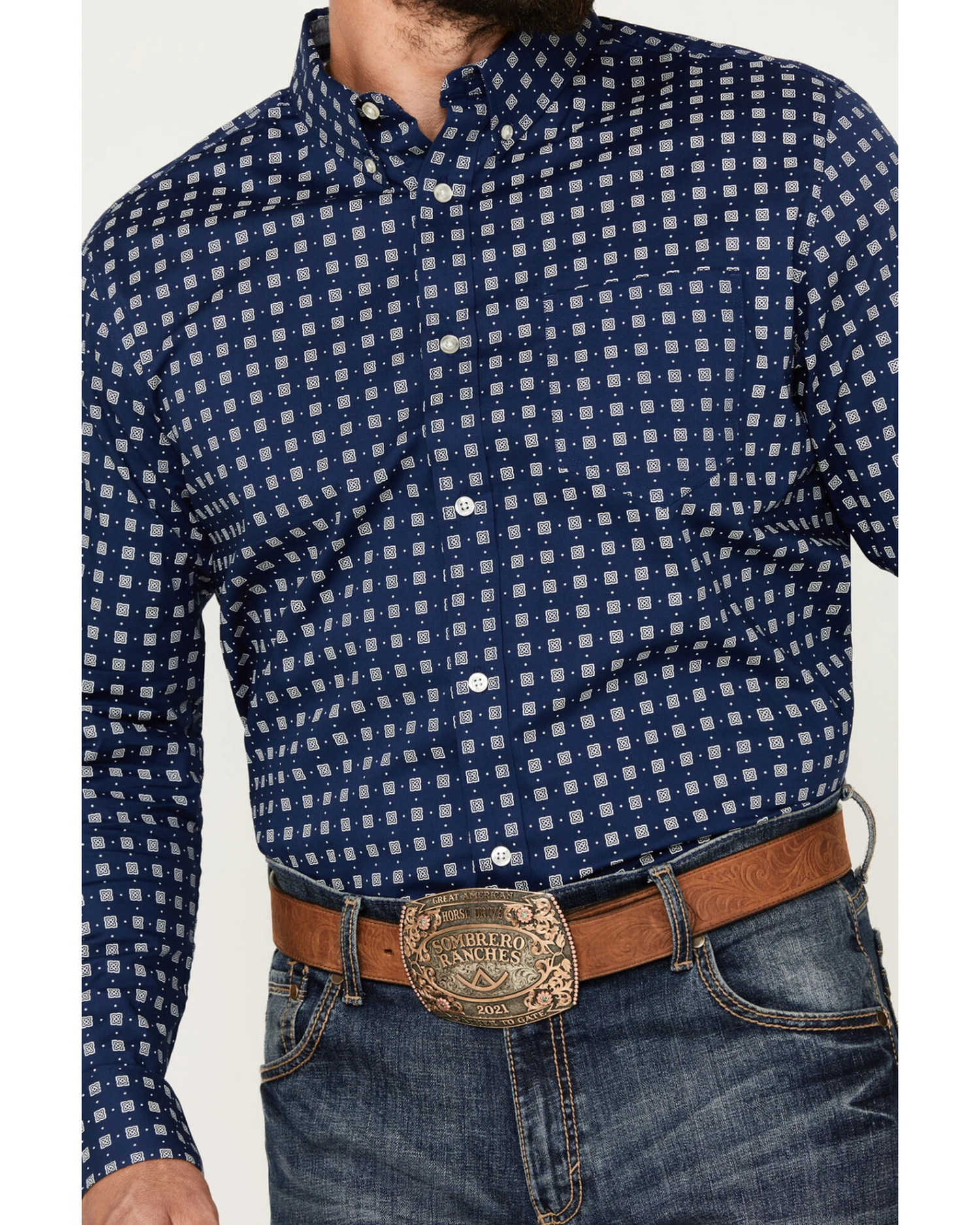 Cody James Men's Rough Road Geo Print Long Sleeve Stretch Button-Down Western Shirt - Big - Image 3